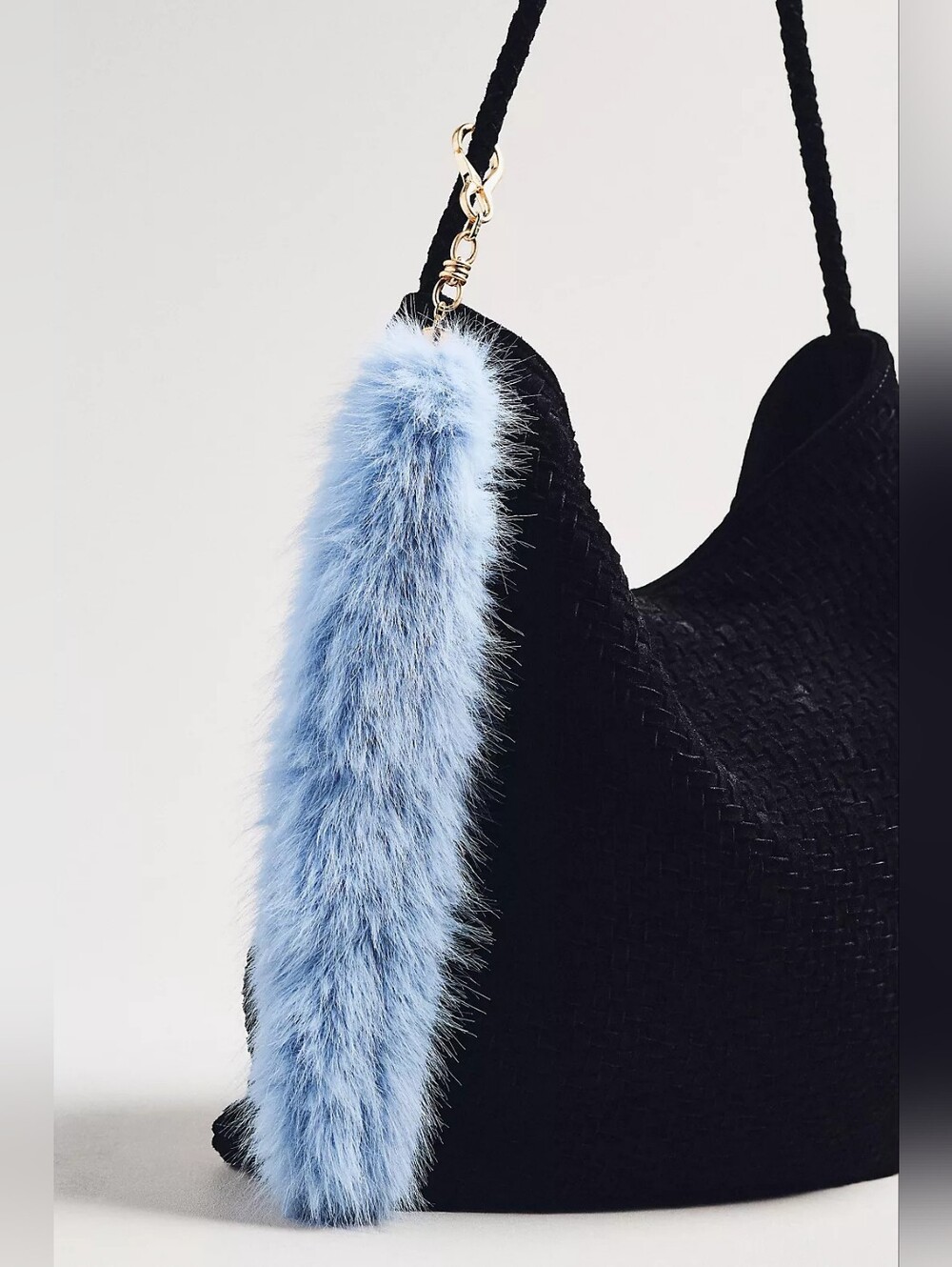 ❣️🪷NWT Anthropologie Faux Fur Beaded Bag Charm In Light Blue 🌙